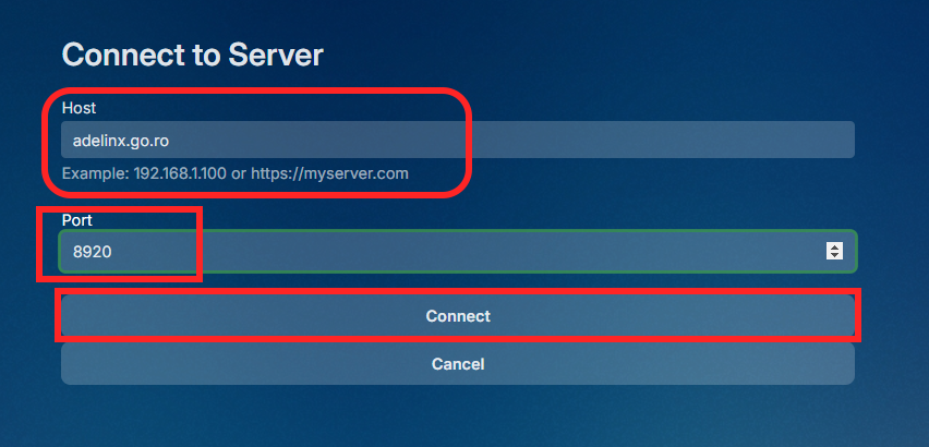 Conectare manuală la server în aplicația Emby