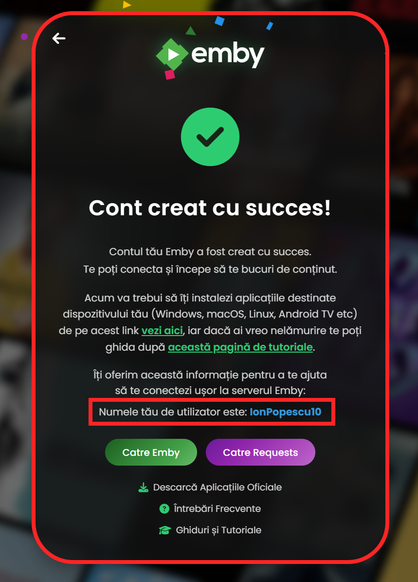 Confirmare creare cont cu succes