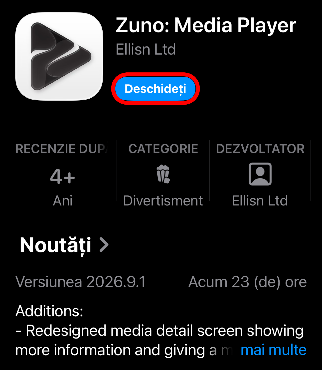 Instalare și deschidere Zuno din App Store