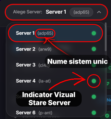 Meniul de Selectare a Serverului